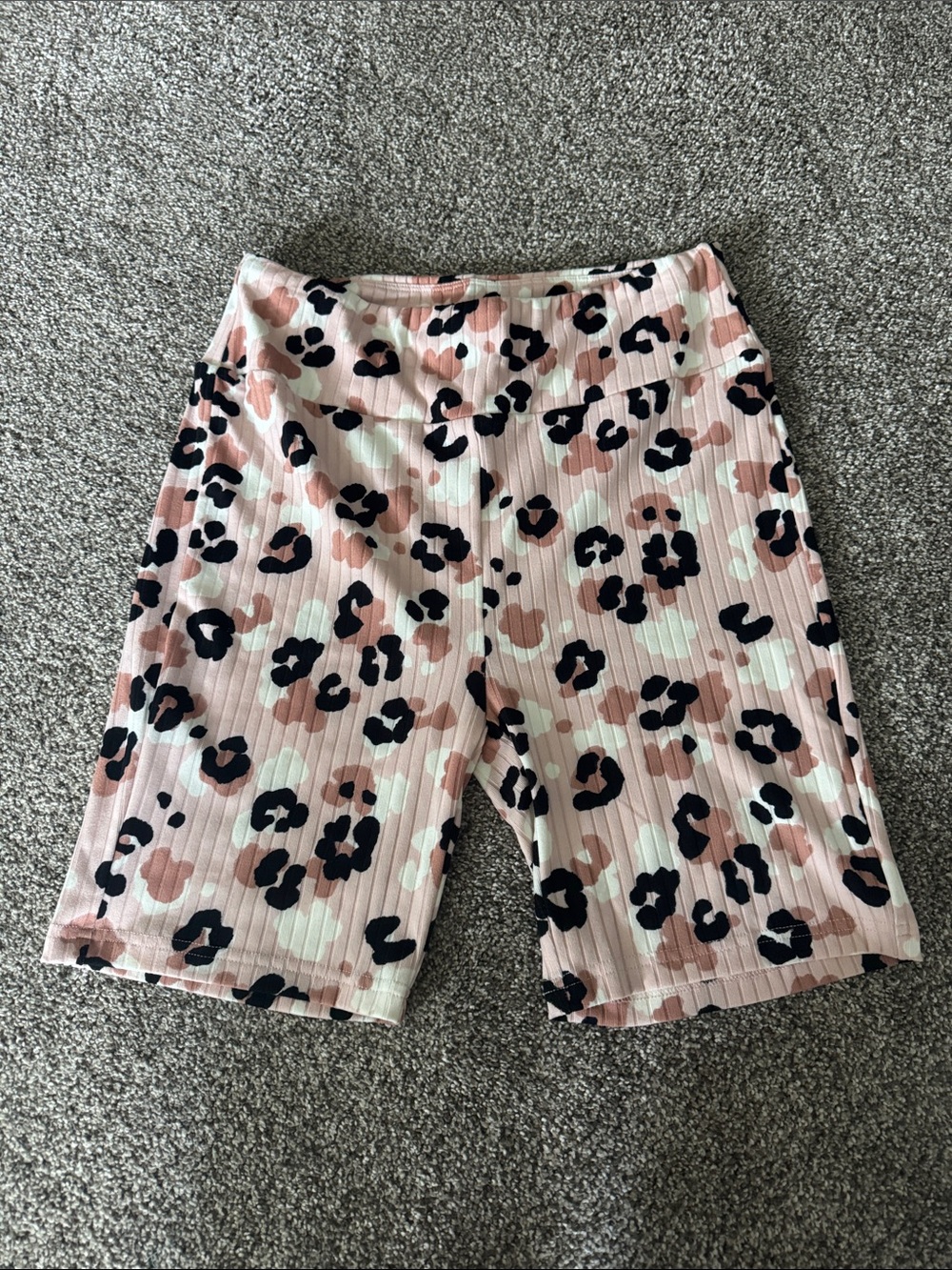 LuLaRoe Pink Leopard Print Ribbed Bike Shorts